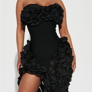 Black Asymmetrical Ruffled Mini dress